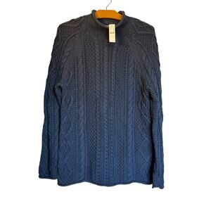 NWT J. Crew Cotton Cable-Knit Rollneck Sweater Blue Fisherman Cabincore Size XS